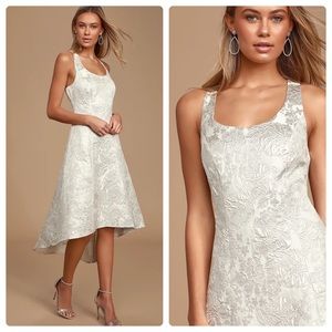 Lulu’s Vow or Never White Jacquard Floral Print High-Low Midi Dress White XS